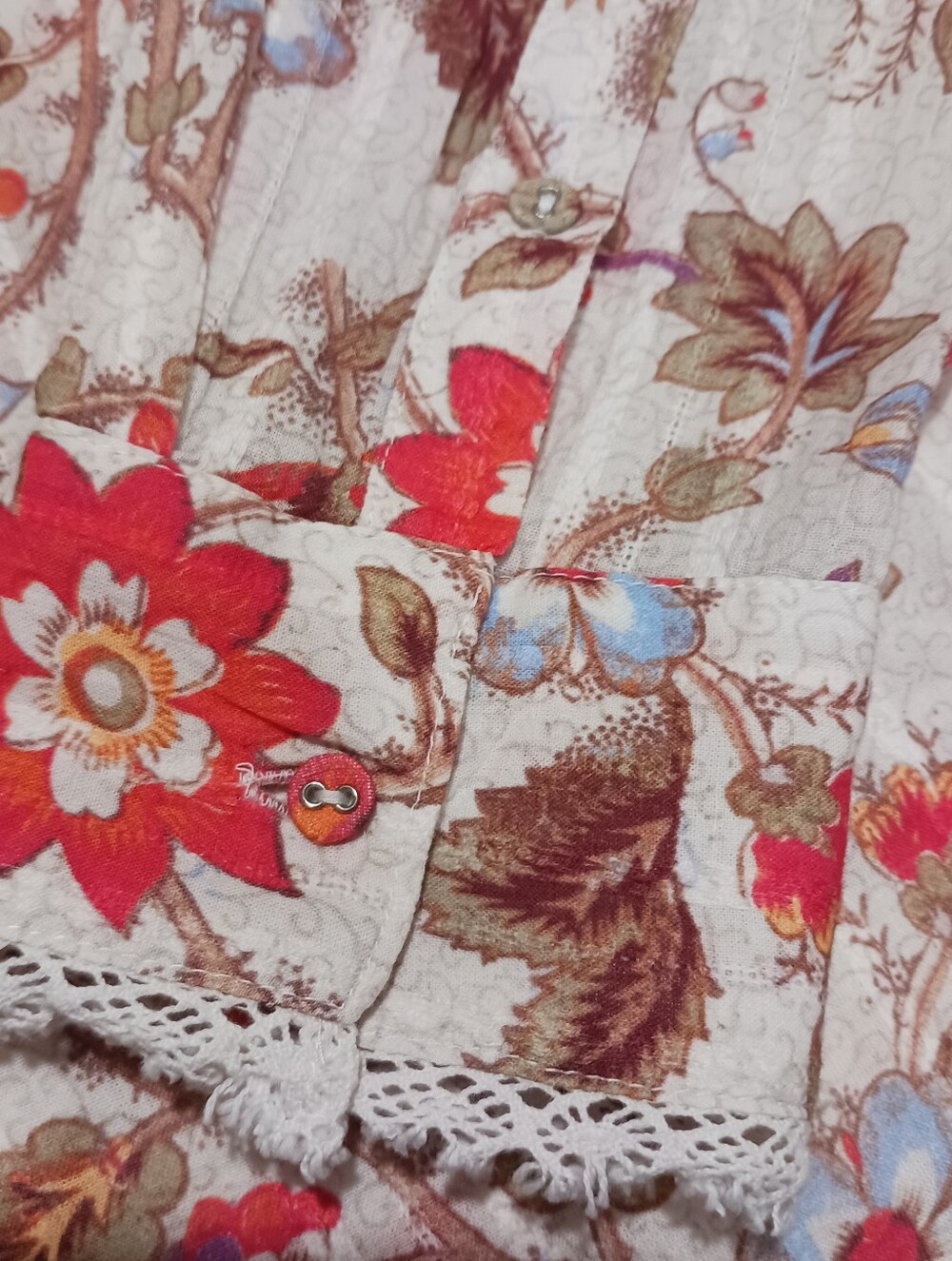 Sundance Ruffle Collar Floral Pheasant Relaxed Blouse Lace Trim - Picture 9 of 13